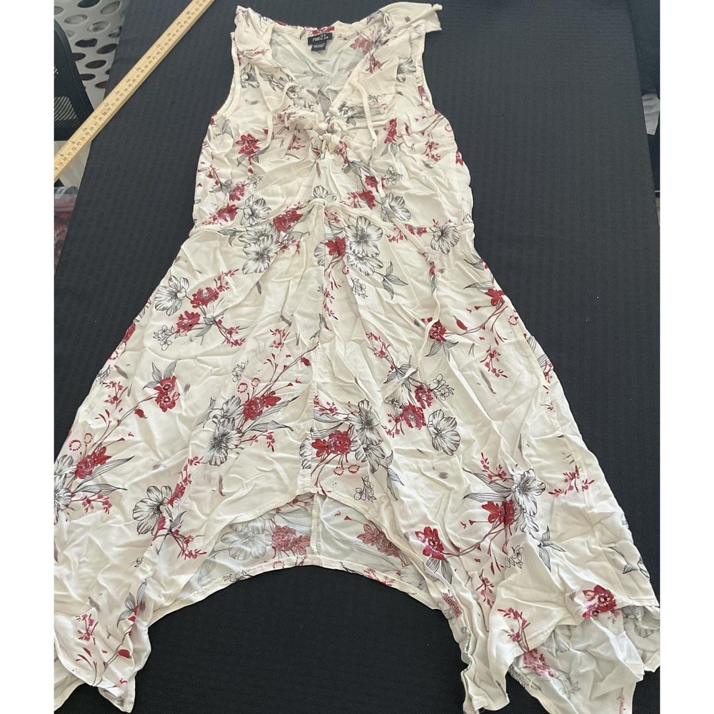 Rue21 Dress Juniors Medium Multicolor Floral Asymmetric Ruffle Sundress V Neck